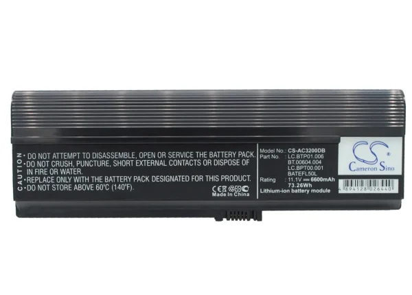 Acer Aspire 3000, 5000, Travelmate 2000, 3000, 4000 Series Replacement Battery 6600mAh