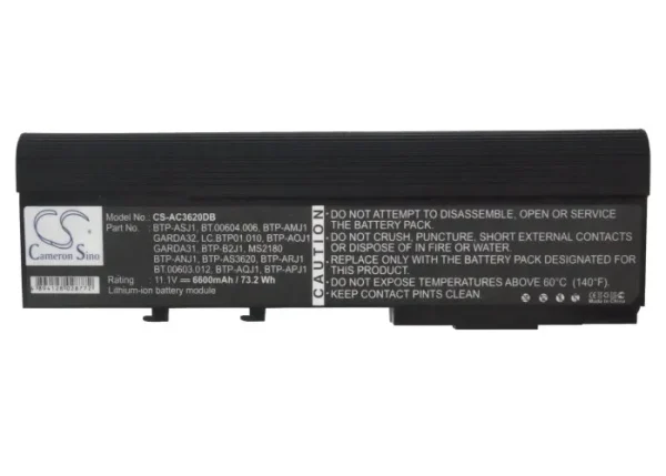 Acer Aspire 2000, 3000, 5000, Extensa 4000, TravelMate 6000 Series Replacement Battery 6600mAh/73.26Wh