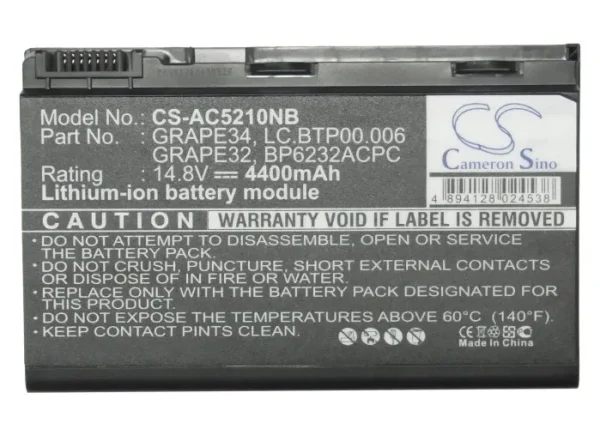 Acer Extensa 5000, 7000, TravelMate 5000, 7000 Series Replacement Battery 4400mAh