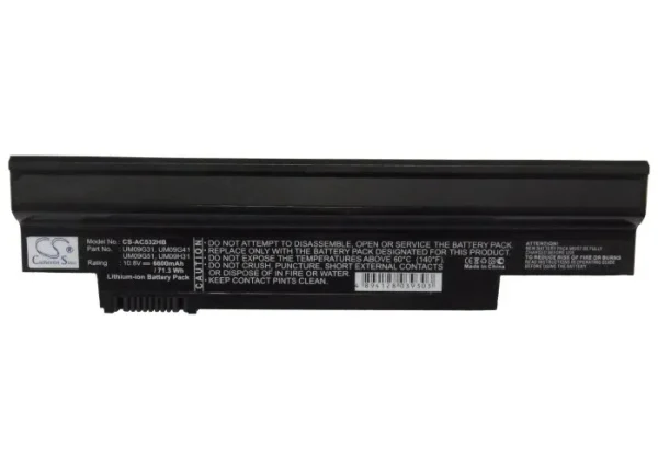 Acer AO532h, Aspire one 532h, AO532h-21r Series Replacement Battery 6600mAh/73.26Wh