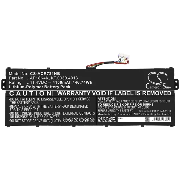 Acer Chromebook 311 C721 R721T, Chromebook Spin 311 R721T Replacement Battery 4100mAh / 46.74Wh