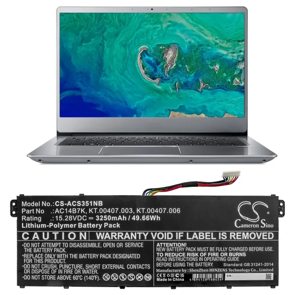 Acer Nitro 5, Aspire 5/7, Chromebook 13, Swift 3 Series Replacement Battery 3250mAh / 49.66Wh - Image 3