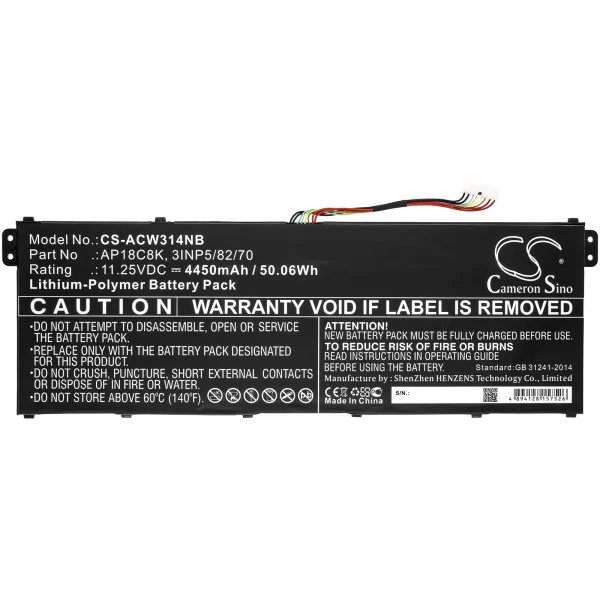 Acer SF314-57, SF314-57G, SF314-58G, TravelMate B1 Series Replacement Battery 4450mAh / 50.06Wh