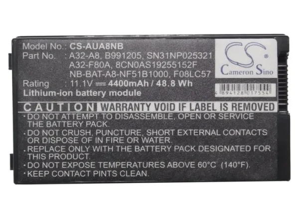 Asus A8, A8000, F50Gx, N80Vn, X88 Series Replacement Battery 4400mAh/48.84Wh