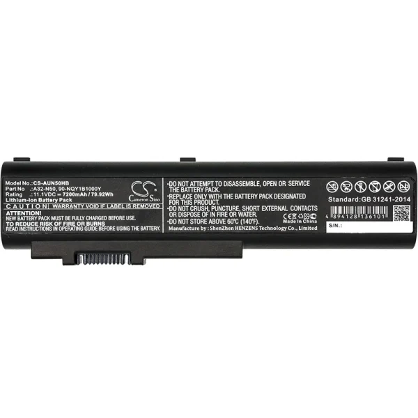 Asus N50, N51 Series Replacement Battery 7200mAh / 79.92Wh