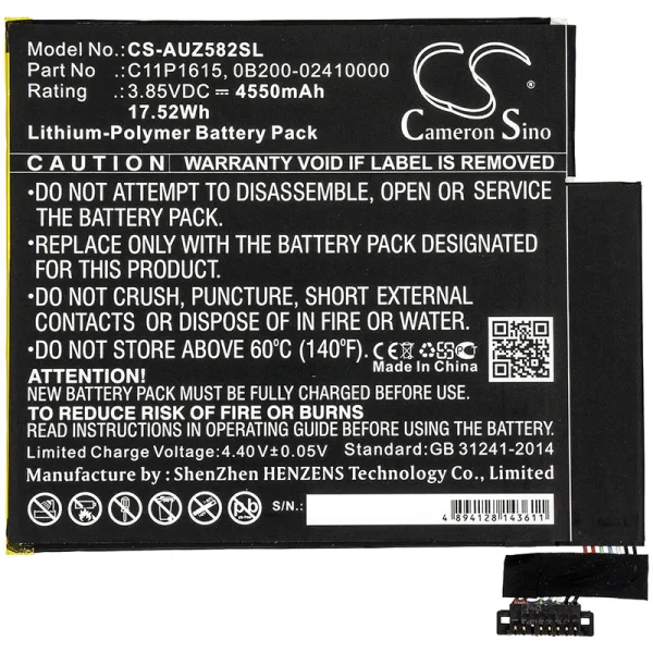 Asus P00J, Zenpad Z8S, ZT582KL Replacement Battery 4550mAh / 17.52Wh