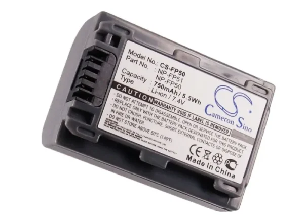 Sony DCR-30, DCR-DVD103, DCR-DVD105, DCR-DVD105E, DCR-DVD202E, DCR-DVD203, DCR-DVD203E, DCR-DVD205 Series Replacement Battery 750mAh