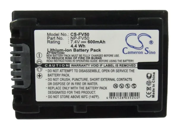 Sony DCR-DVD403, DCR-DVD505, DCR-HC23E, DCR-HC27, DCR-HC41, DCR-SR190E, DCR-SX31E, NEX-VG20EH Series Replacement Battery 600mAh