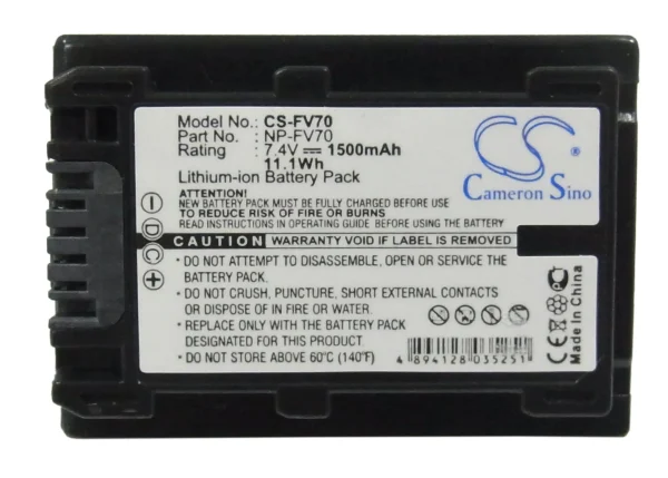 Sony DCR-DVD308E, DCR-DVD650E, DCR-HC48E, DCR-SR200E, DCR-SR55E, DCR-SR78E, DCR-SX53E, HDR-CX116E Series Replacement Battery 1500mAh/11.1Wh