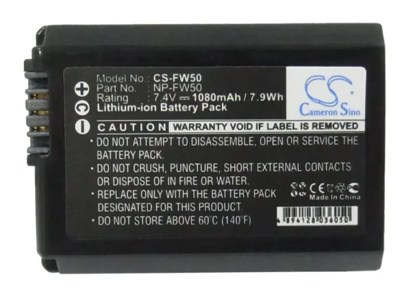 Sony DLSR A55, SLT-A35B, Alpha 33, Alpha 5000, Alpha 5100, Alpha 55, Alpha 55V, Alpha 6 Series Replacement Battery 1080mAh / 7.99Wh