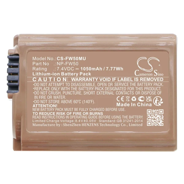 Sony Alpha 33, Alpha 5000, Alpha 5100, Alpha 55, Alpha 55V, Alpha 6, Alpha 7, Alpha A6300 Series Replacement Battery 1050mAh / 7.77Wh