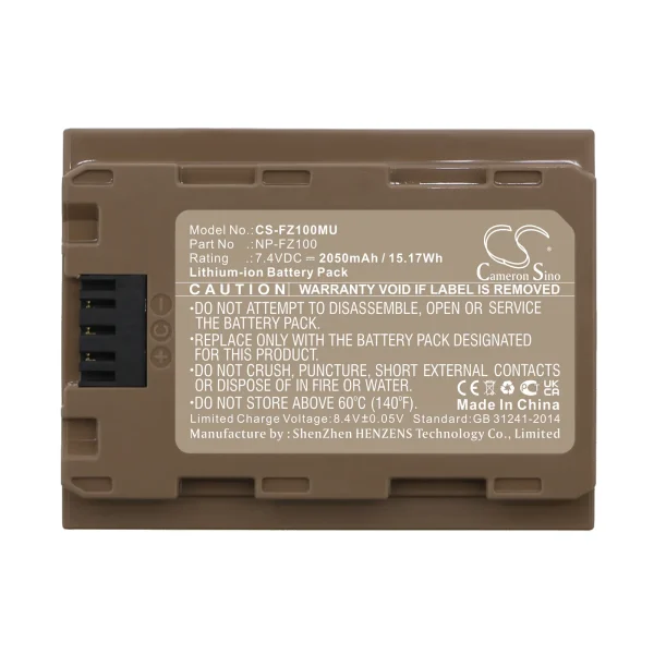 Sony A7 Mark 3, A7R Mark 3, Alpha a7 III, Alpha a7R III, Alpha A9, ILCE-7M3 Series Replacement Battery 2050mAh / 15.17Wh