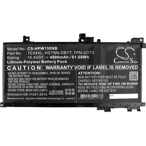 HP OMEN 15-AX200, Pavilion 15-BC200, Pavilion 15-BC400 Series Replacement Battery 4000mAh / 61.60Wh