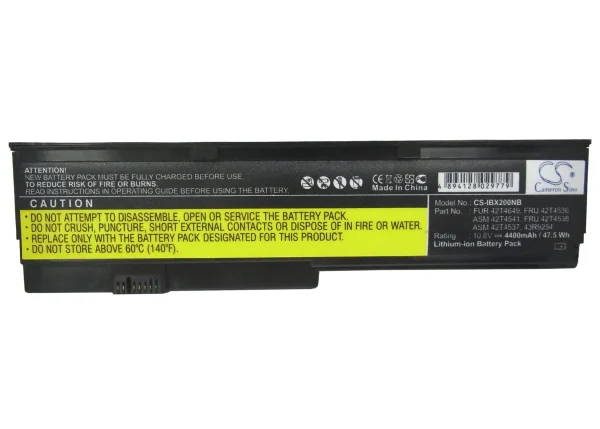 Lenovo ThinkPad X201i, ThinkPad X201S Series Replacement Battery 4400mAh / 47.52Wh