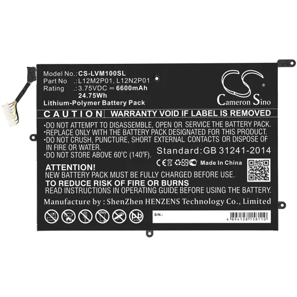 Lenovo Miix 10, ThinkPad Tablet 2 3679 - 10.1, Z2760 Replacement Battery 6600mAh / 24.75Wh