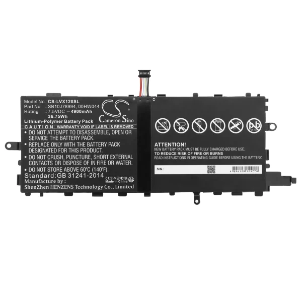 Lenovo ThinkPad X1 (20GGA00F00), ThinkPad X1 Tablet, ThinkPad X1 Tablet Gen 2, X1 Tablet (20GGA00K00), X1 Tablet (20GGA00L00), X1 Tablet (20GGA00N00) Replacement Battery 4900mAh / 36.75Wh