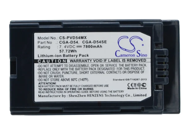 Panasonic AG-AC-90, AG-DVC180A, AG-DVC30, AG-DVC30E, AG-DVC32, AG-DVC33, AG-DVC60, AG-DVC60E Series Replacement Battery 7800mAh / 57.72Wh