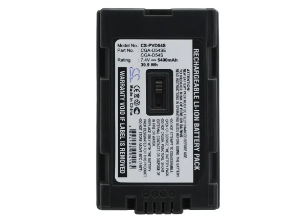 Panasonic AG-AC-90, AG-DVC180A, AG-DVC30, AG-DVC30E, AG-DVC32, AG-DVC33, AG-DVC60, AG-DVC60E Series Replacement Battery 5400mAh / 39.96Wh