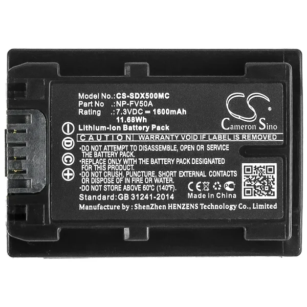 Sony FDR-AX33, FDR-AX40, FDR-AX45, FDR-AX53, FDR-AX60, FDR-AX700 Series Replacement Battery 1600mAh / 11.68Wh