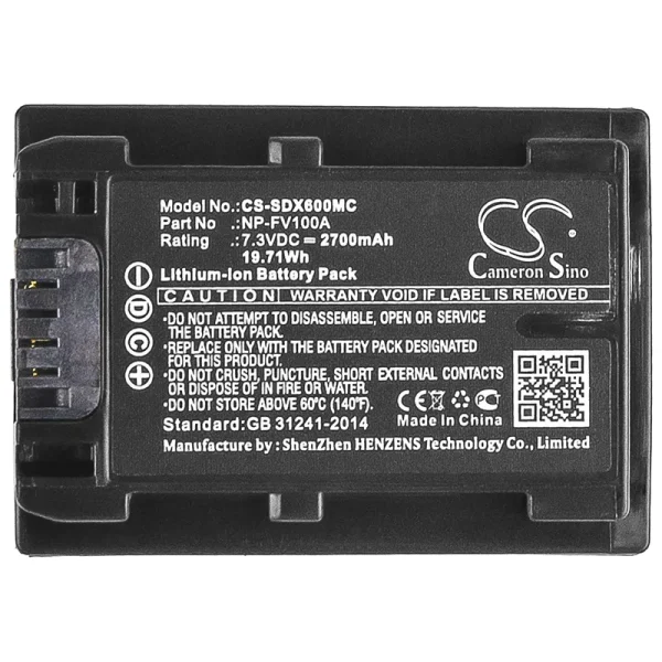 Sony FDR-AX33, FDR-AX40, FDR-AX45, FDR-AX53, FDR-AX60, FDR-AX700 Series Replacement Battery 2700mAh / 19.71Wh