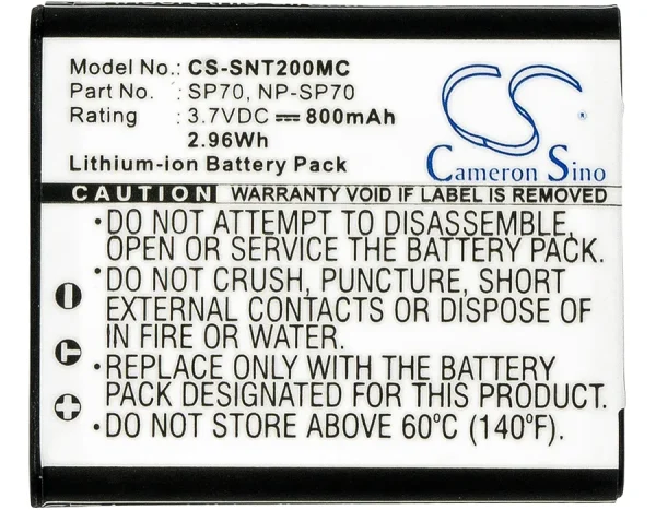 Sony Bloggie Duo, Bloggie MHS-FS2, Bloggie MHS-FS2/V, Bloggie MHS-FS2K, Bloggie MHS-FS3, Bloggie MHS-TS10 Series Replacement Battery 800mAh / 2.96Wh