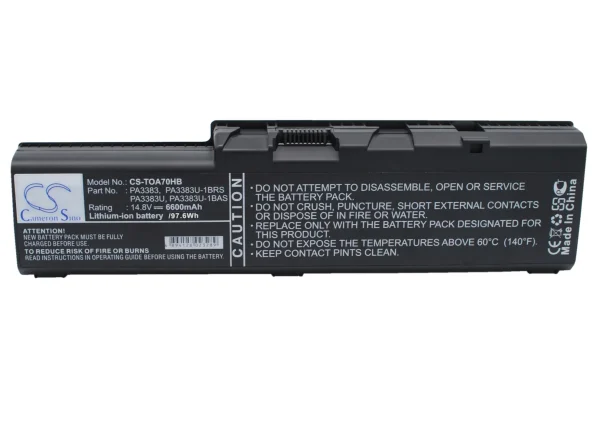 Toshiba Satellite A70, Satellite A70-S2362, Satellite A70-S249, Satellite A70-S2491, Satellite A70-S2492ST, Satellite A70-S256 Series Replacement Battery 6600mAh