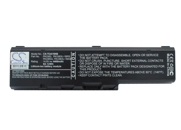 Toshiba Satellite A70, Satellite A70-S2362, Satellite A70-S249, Satellite A70-S2491, Satellite A70-S2492ST, Satellite A70-S256 Series Replacement Battery 4400mAh/65.12Wh