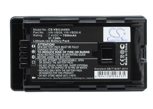 Panasonic AG-AC130, AG-AC130A, AG-AC130AEJ, AG-AC130AP, AG-AC160, AG-AC160A, AG-AC160AEJ, AG-AC160AP Series Replacement Battery 7800mAh / 57.72Wh