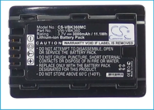 Panasonic HC-V10, HC-V100, HC-V100M, HC-V500, HC-V500M, HC-V700 Series Replacement Battery 3000mAh