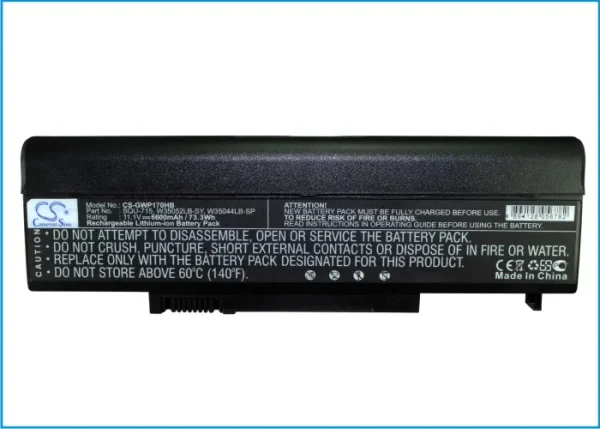 Gateway M1400, M1408j, M1410J, M1411J Series Replacement Battery 6600mAh