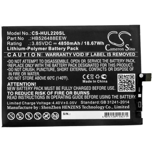 Huawei Changxiang 20 SE, DNN-L29, DNN-LX9, Enjoy 20 SE, Honor 10X Lite Series Replacement Battery 4850mAh / 18.67Wh