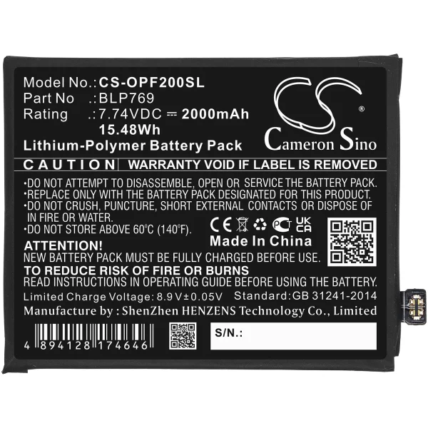 OPPO Find X2, PDEM10 Series Replacement Battery 2000mAh / 15.48Wh