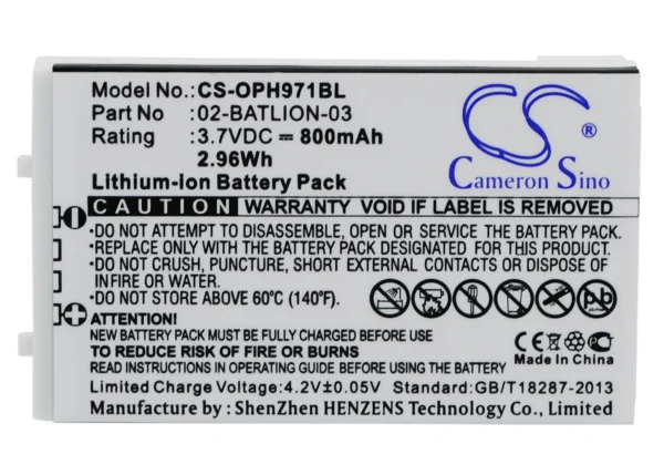 Opticon OPL-7724, OPL-7734, OPL-9700, OPL-9712, OPL-9713 Series Replacement Battery 800mAh / 2.96Wh