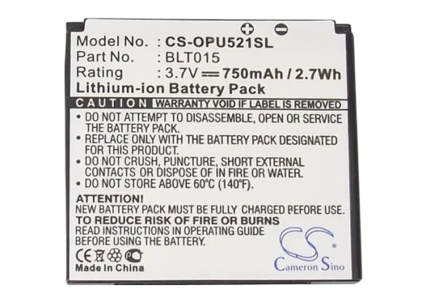 OPPO U521 Series Replacement Battery 750mAh/2.7Wh