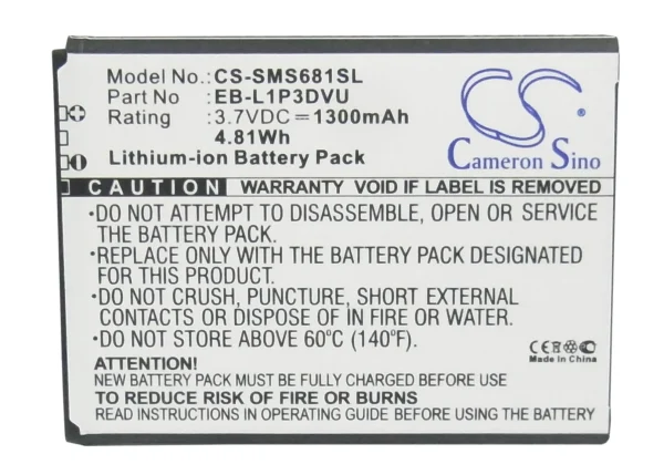 Samsung Galaxy Ace Duos, Galaxy Fame, Galaxy Fame Lite, GT-S6790, GT-S6790N Series Replacement Battery 1300mAh / 4.81Wh