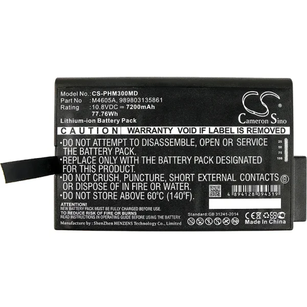 Philips 740 Select Vital Signs Monitor, ELI 380 ECG, FM20, FM30 Series Replacement Battery 7200mAh / 77.76Wh