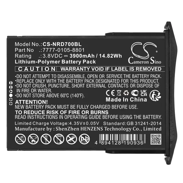 NCR Orderman 7, 7 MSR, 7777-01YY Series Replacement Battery 3900mAh / 14.82Wh