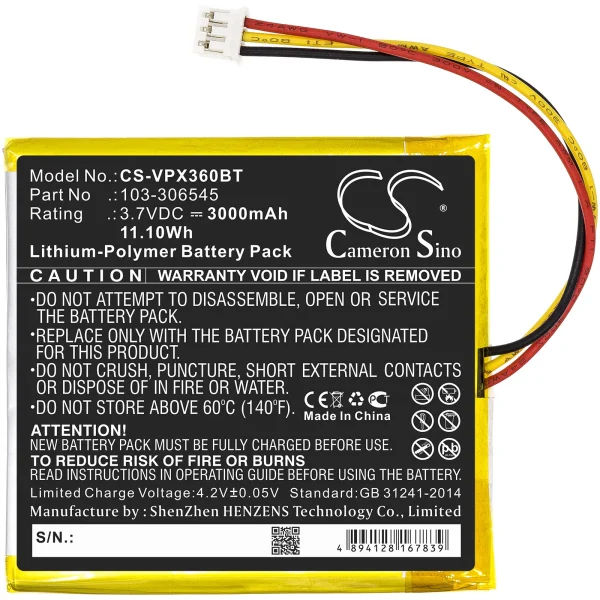 Visonic PowerMaster 360R  Series Replacement Battery 3000mAh / 11.10Wh