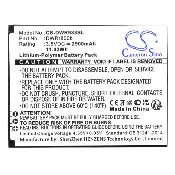 D-Link DWR-933 B1 Series Replacement Battery 2900mAh / 11.02Wh