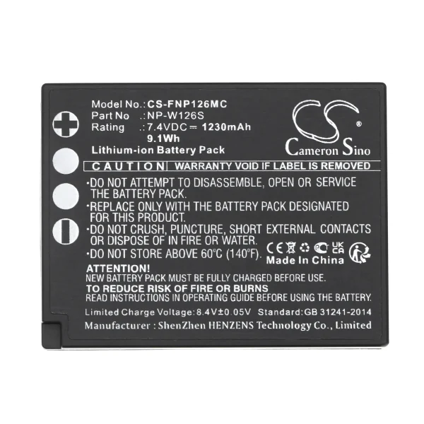 Fujifilm FinePix HS30, FinePix HS30EXR, FinePix HS33EXR Series Replacement Battery 1230mAh / 9.1Wh