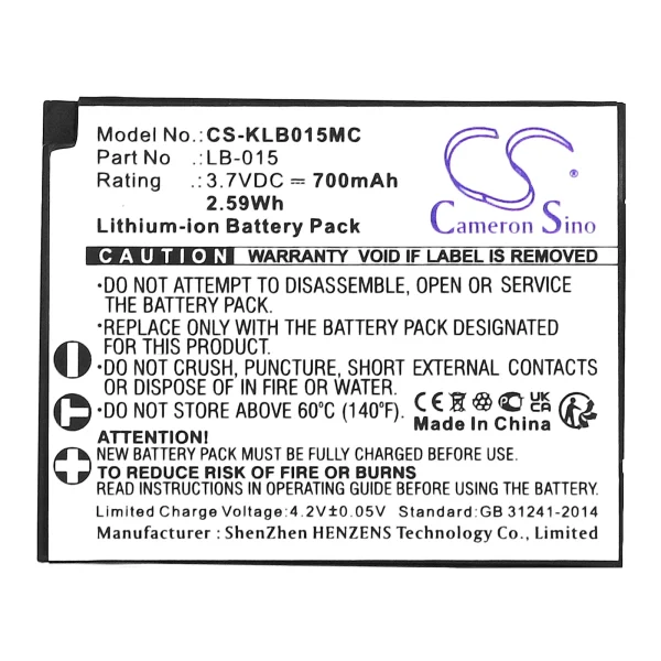 KODAK WPZ2 Series Replacement Battery 700mAh / 2.59Wh